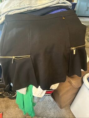 Michael Kors Black Mini Skirt with Gold Zipper Details